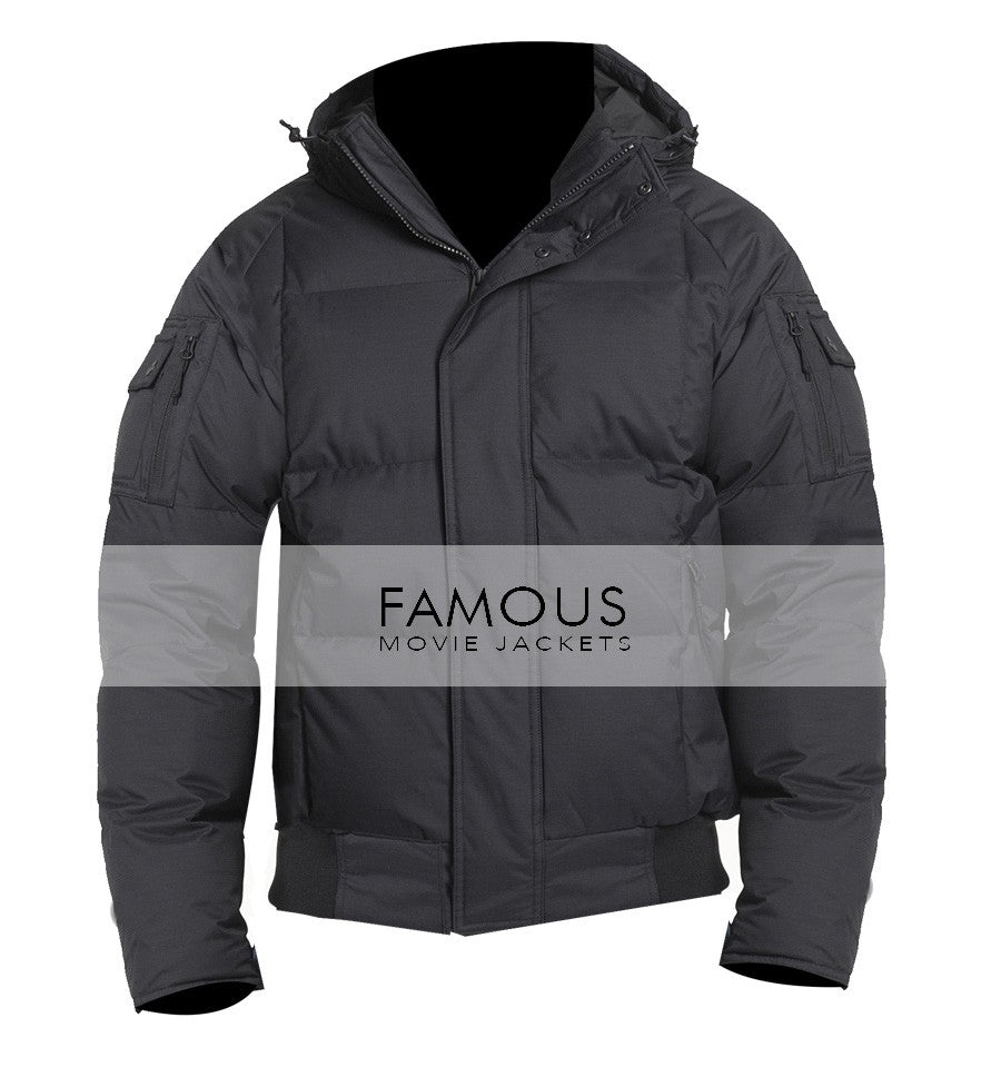 Aviator Style Men Black Hoodie Winter Jacket — front view | Majestic Leather UK
