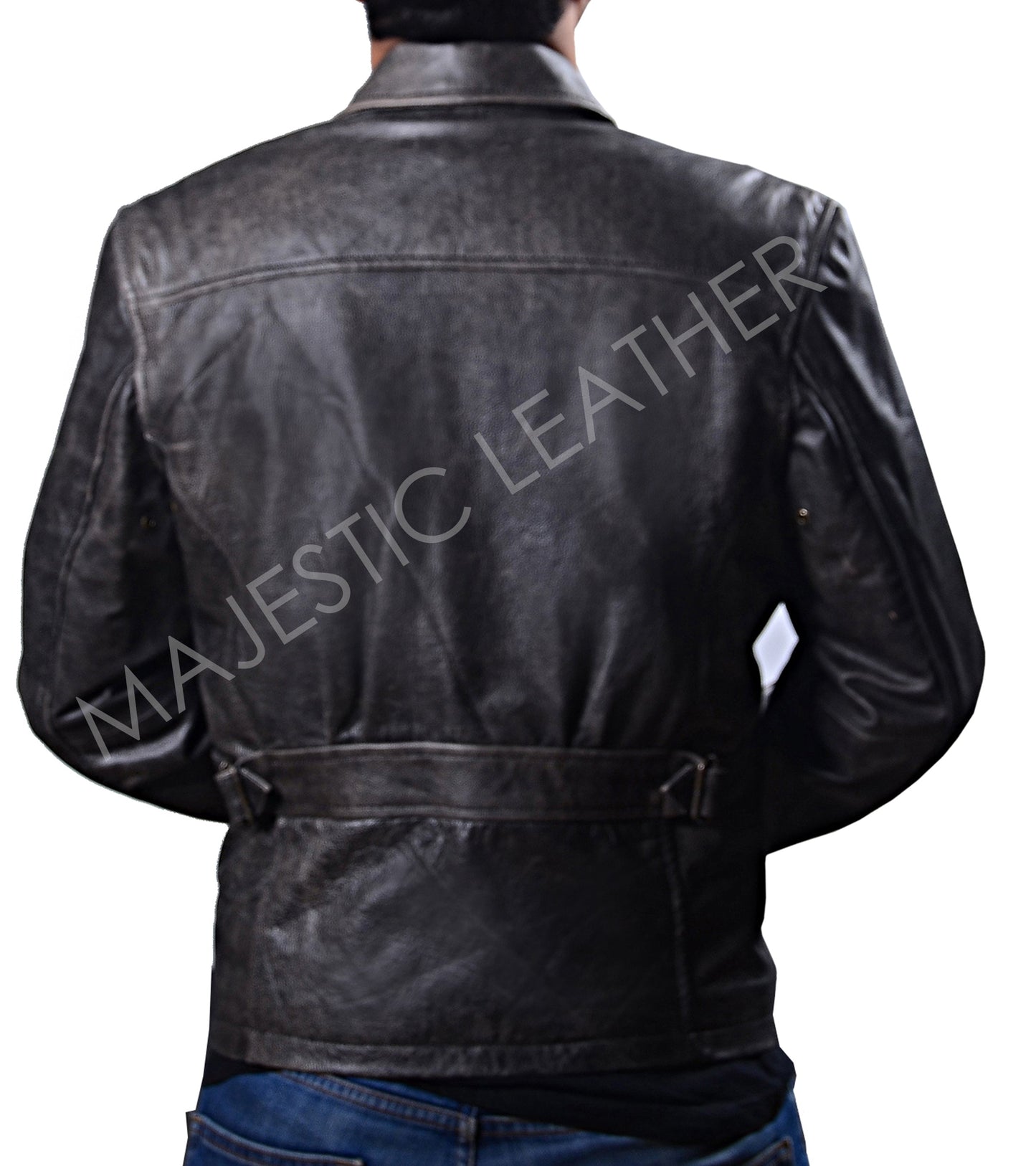 Men’s New Motorcycle Biker Vintage Distressed Ash Black Decker Real Leather Jacket Majestic Leather