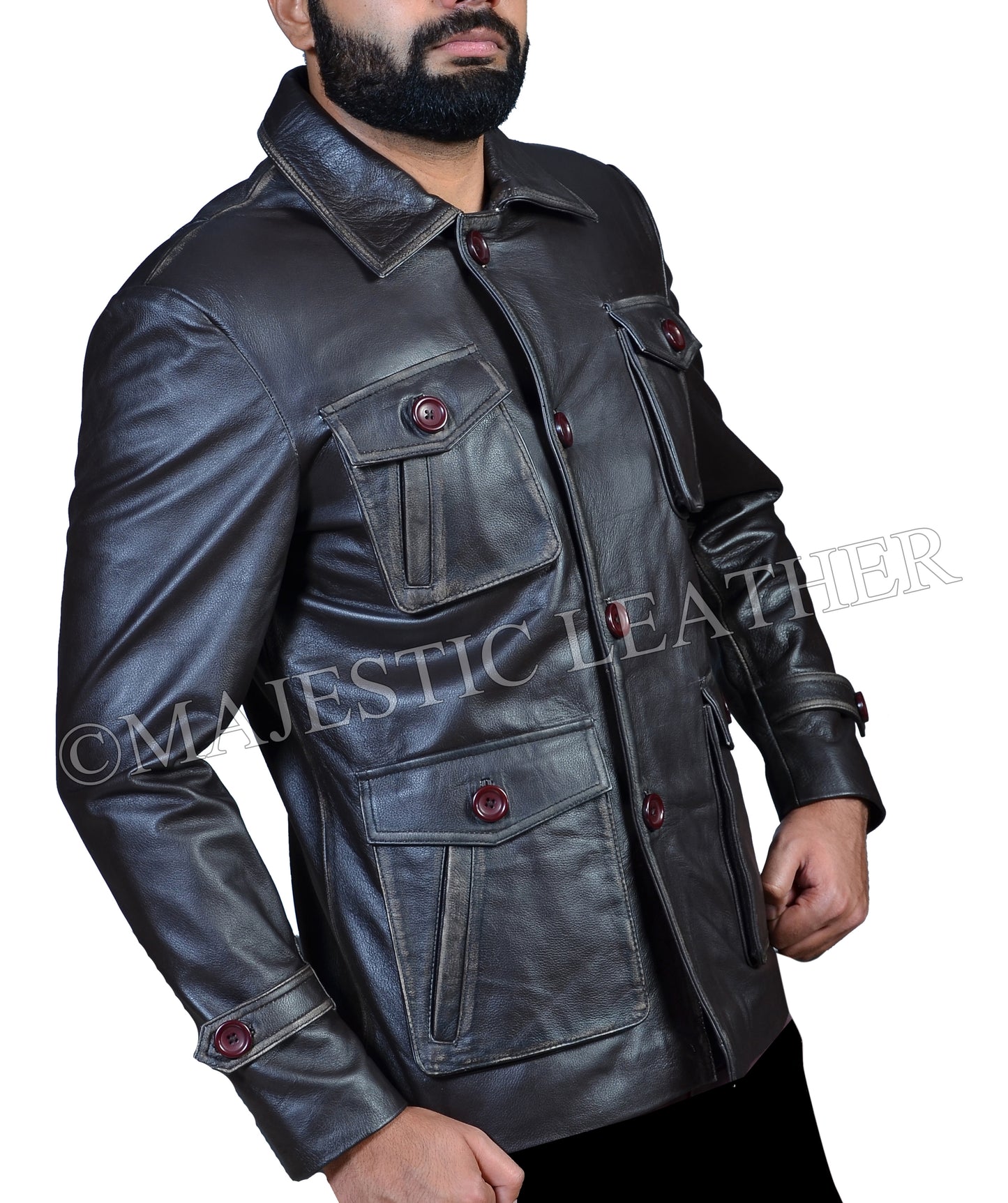 Men’s Black Multi-Pocket Cowhide Leather Coat – Dean Winchester Supernatural Style| Majestic Leather Majestic Leather