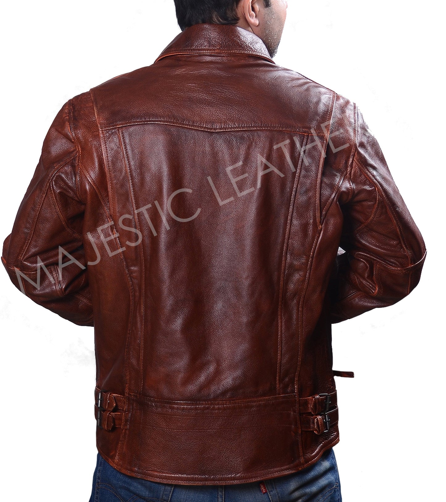 Men's Magnificent Dark Chocolate Brown Biker Vintage Motorcycle Distressed Racer Leather Jacket (837) Majestic Leather