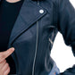 New Women Black Slim Fit Biker Style Moto Genuine Leather Jacket