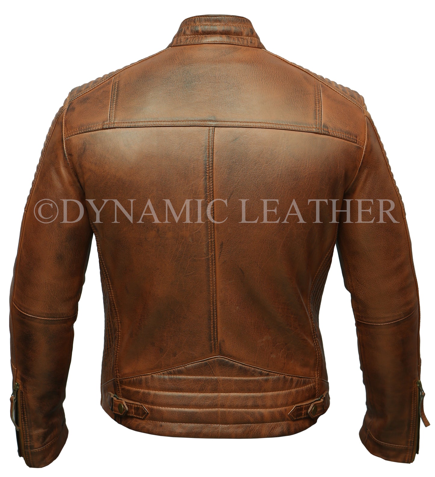 Men's Cross Pocket Zipped Wrinkled Shoulders Racer Brown Leather Jacket | Majestic Leather Majestic Leather