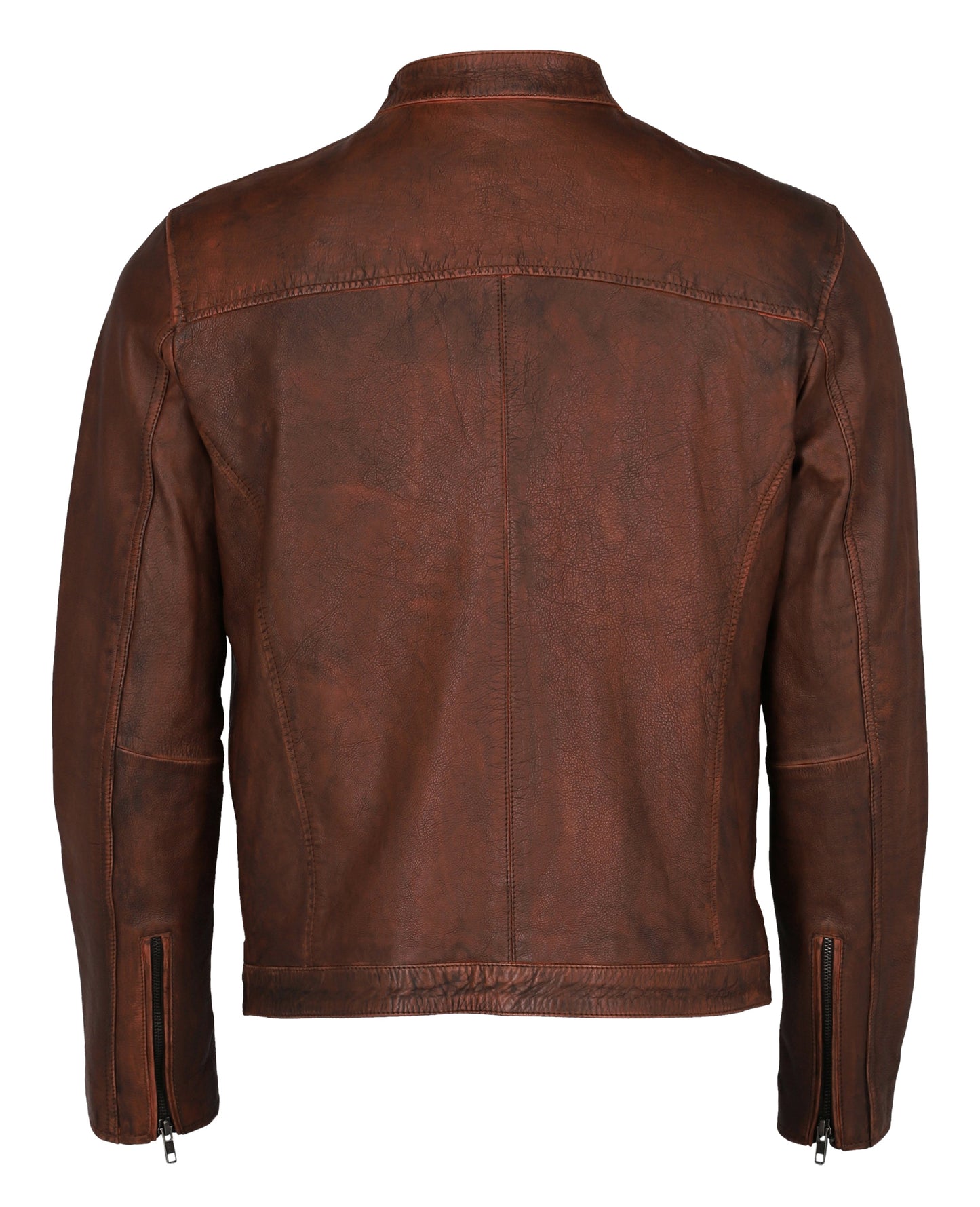 Distressed Cafe Racer Brown Leather Jacket | Majestic Leather — side profile | Majestic Leather UK
