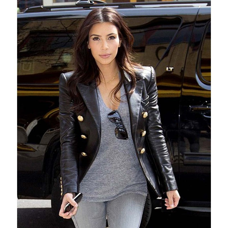 Majestic Leather - KIM KARDASHIAN DOUBLE BREASTED MOTORCYCLE LEATHER BLAZER COAT JACKET NEW