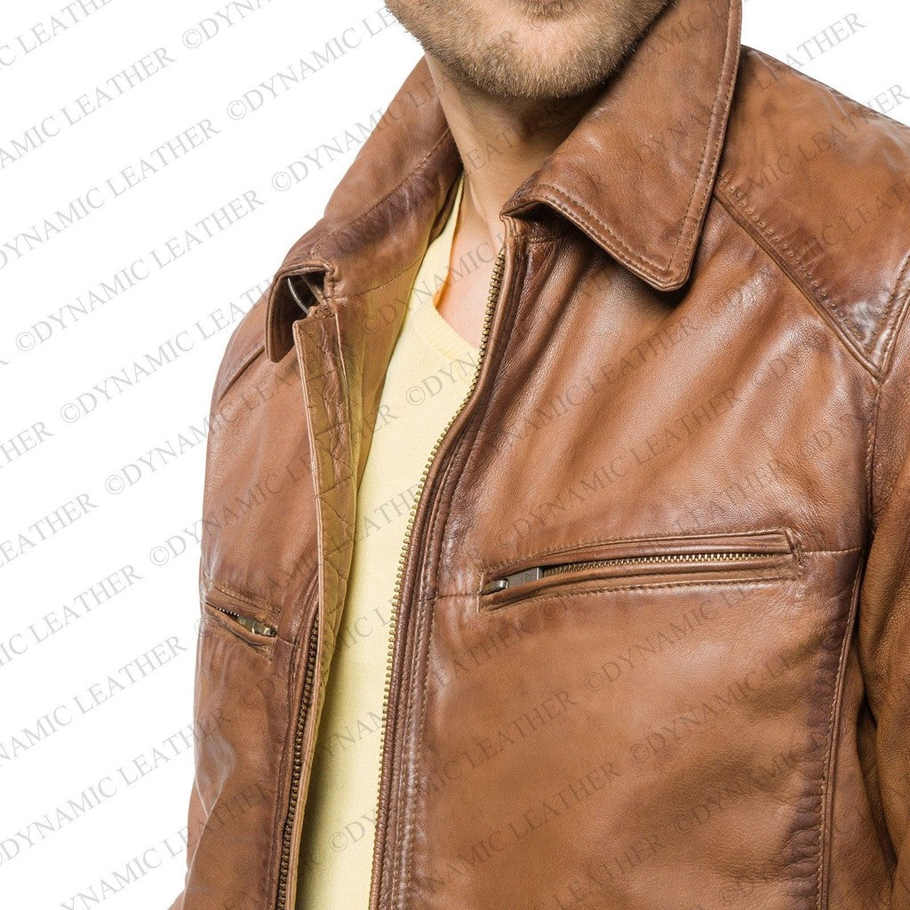 Majestic Leather - Men Leather Jacket Brown Slim Fit Style Biker Leather Jacket