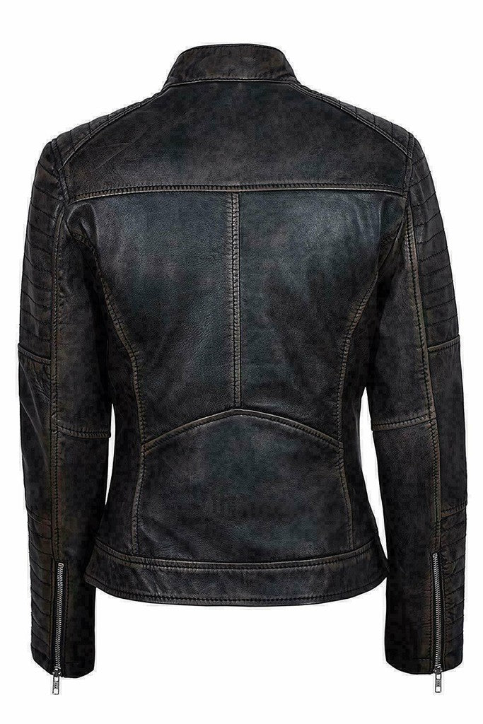 Majestic Leather - Women's Genuine Lambskin Leather Jacket Black Slim fit Motorcycle Jacket (843)