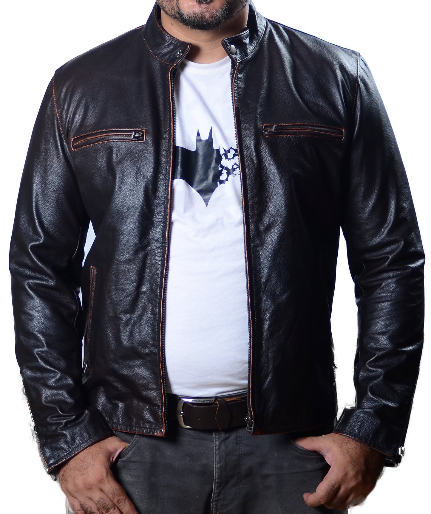 Men's New Contraband Diamond Distressed Black Vintage Look Biker Leather Jacket