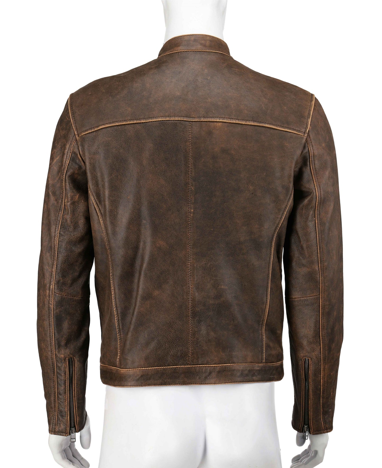 Biker Cafe Racer Vintage Distressed Brown Real Leather Jacket | Majestic Leather — side profile | Majestic Leather UK