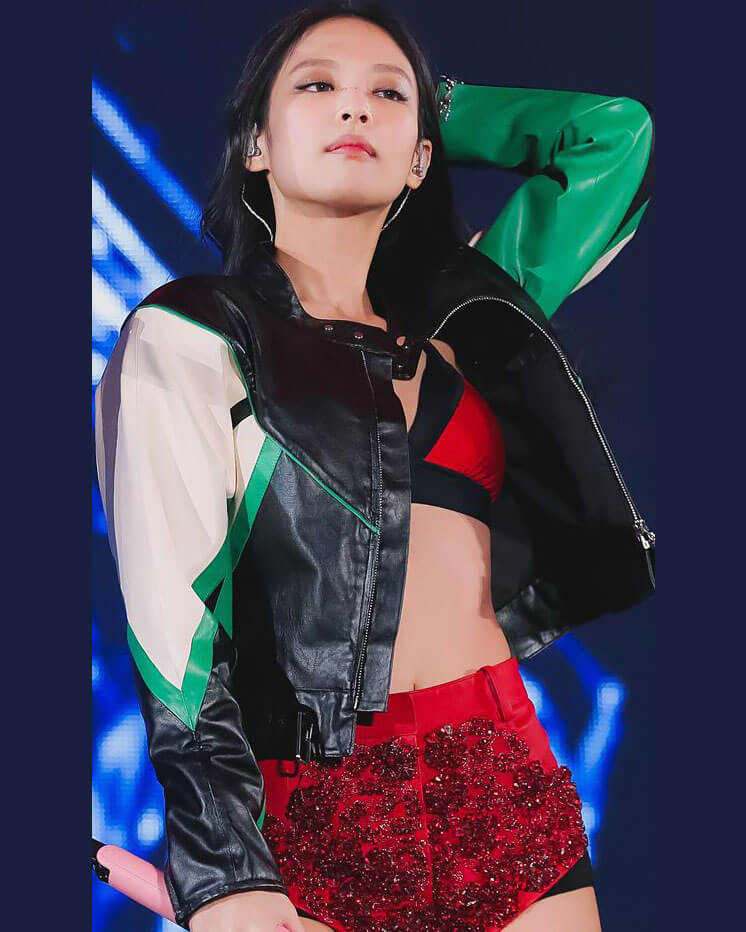 Women Biker - Blackpink Born Pink Jennie Cropped Leather Jacket — collar detail | Majestic Leather UK