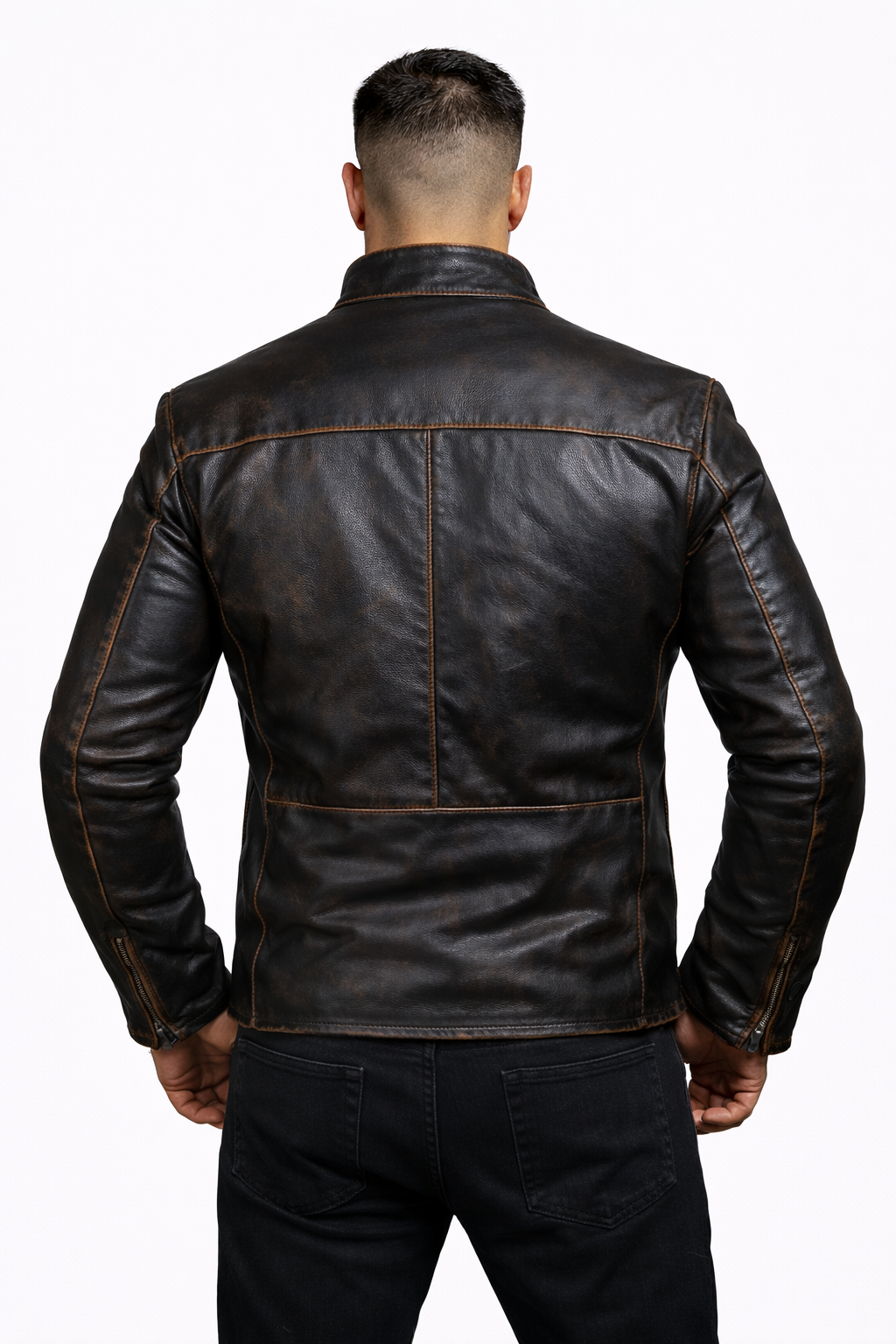 Men's New F&R Distressed Black Vintage Look Biker Leather Jacket