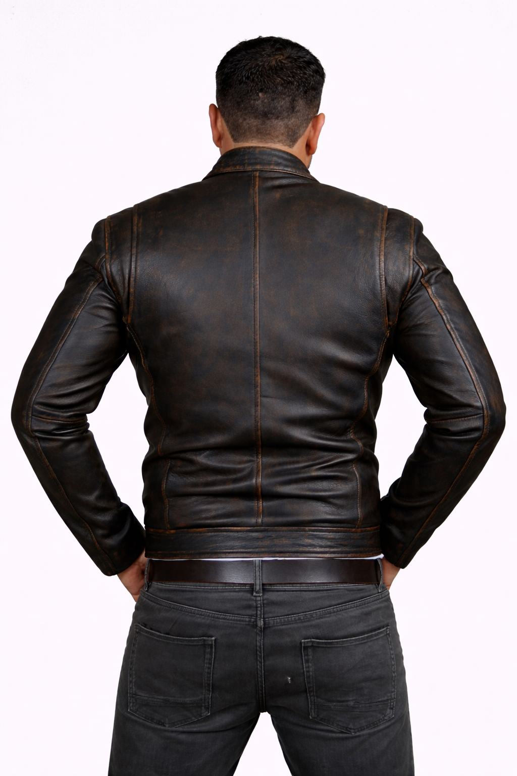 Men's New Contraband Diamond Distressed Black Vintage Look Biker Leather Jacket Majestic Leather
