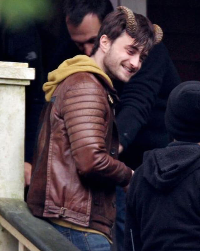 Daniel Radcliffe Horns Brown Leather Jacket | Majestic Leather — sleeve detail | Majestic Leather UK