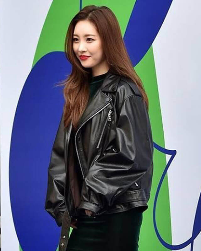 Women Biker - K-pop Sunmi Black Leather Jacket — side profile | Majestic Leather UK