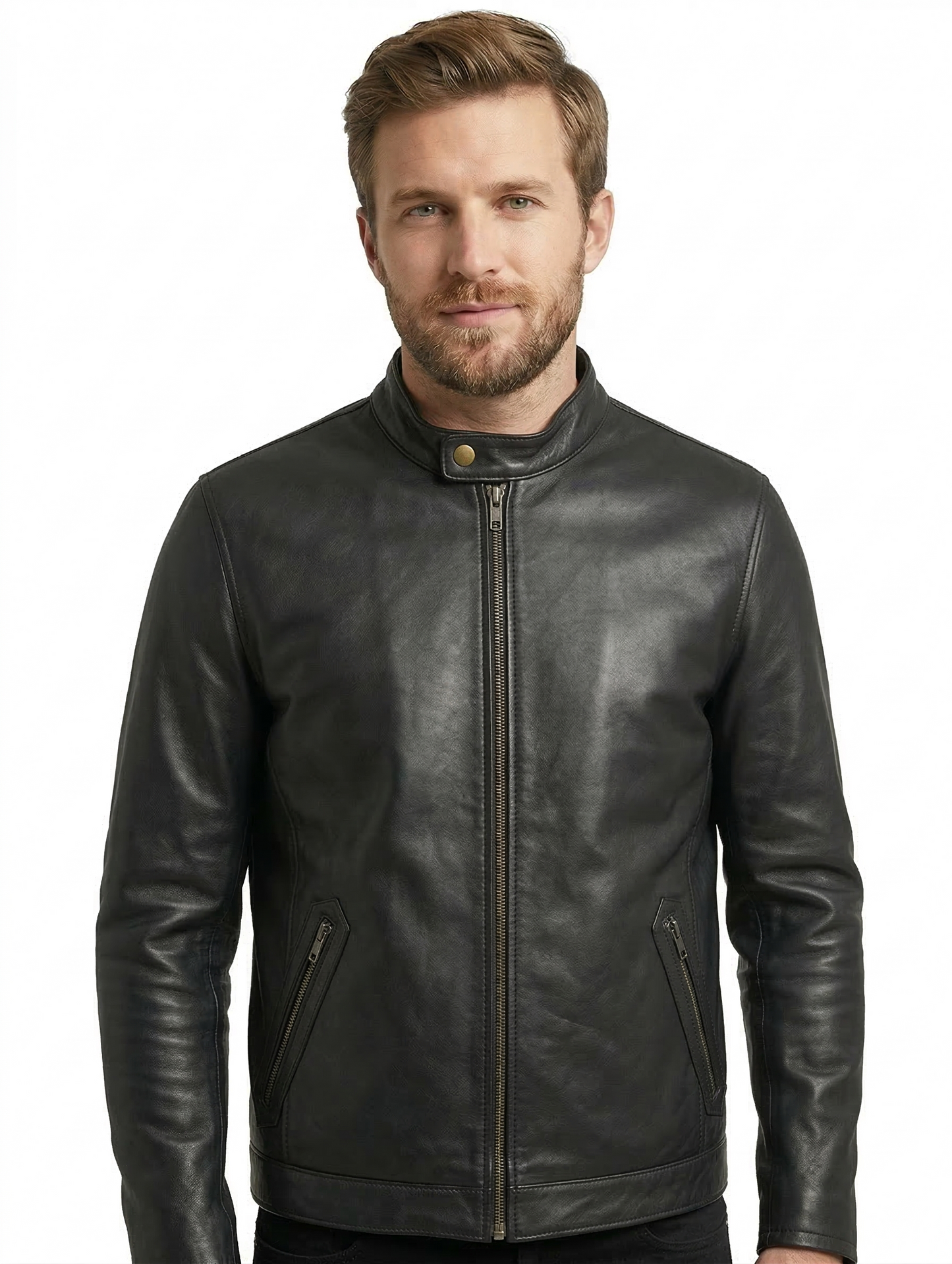 Men's Biker cafe racer Real Leather Jacket Style-777 | Majestic Leather — front view | Majestic Leather UK