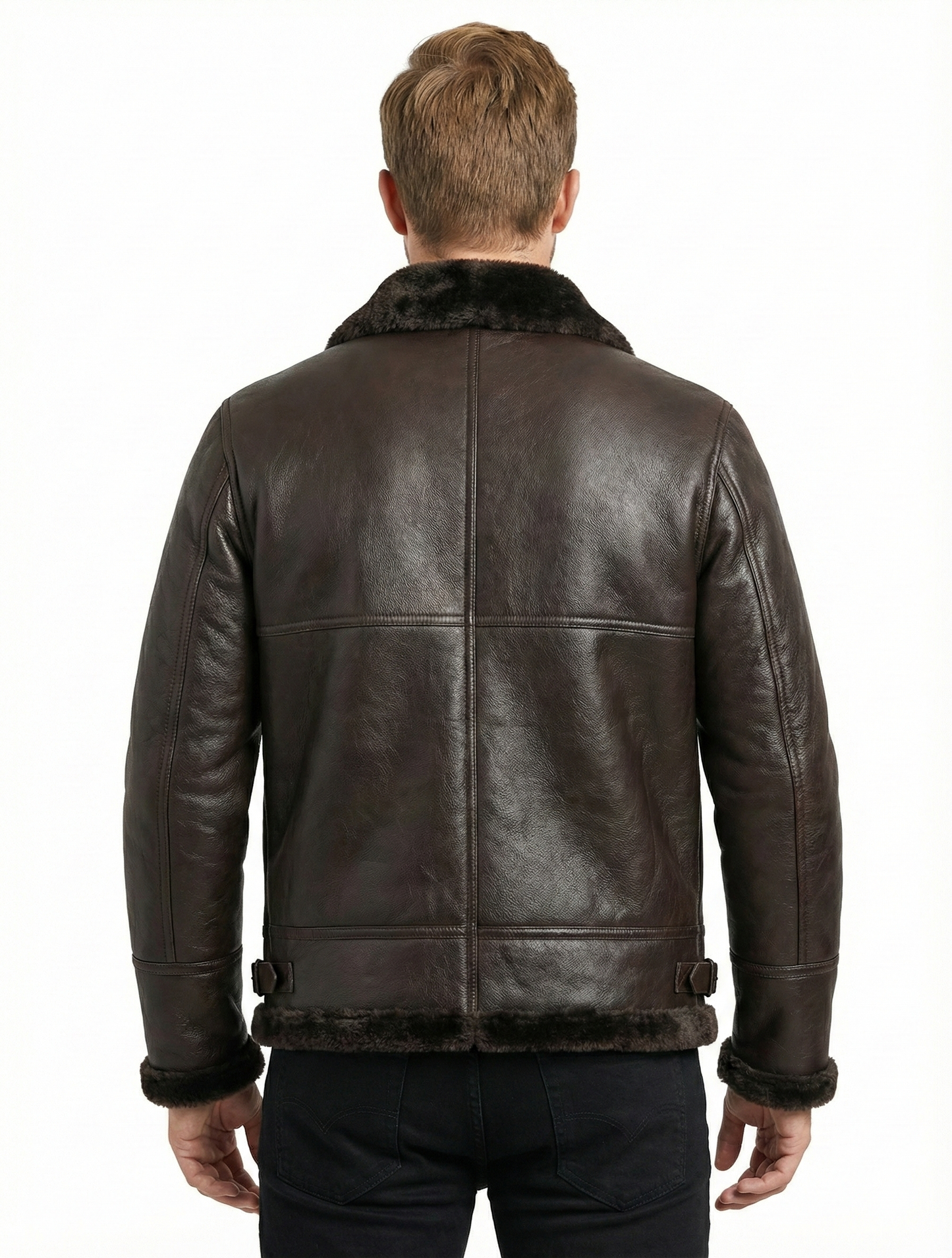 Men's Brown lambskin Leather with Synthetic Fur Lining Style-931 — side profile | Majestic Leather UK