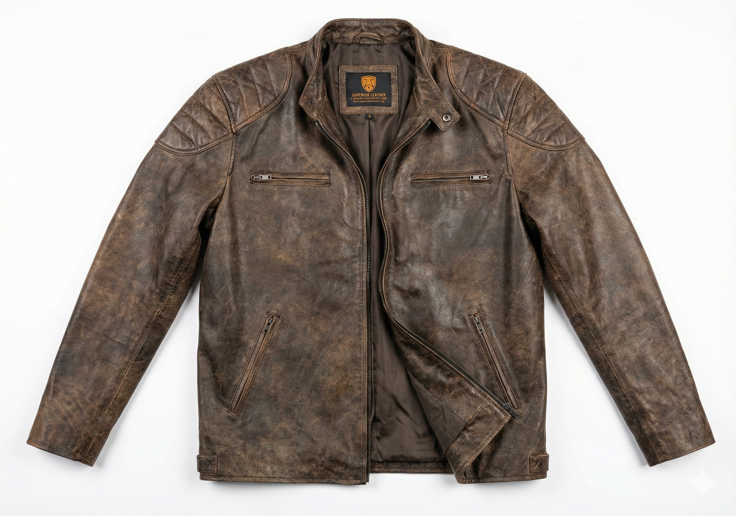 BJS Biker Cafe Racer Vintage Brown Leather Jacket | Majestic Leather — interior lining | Majestic Leather UK