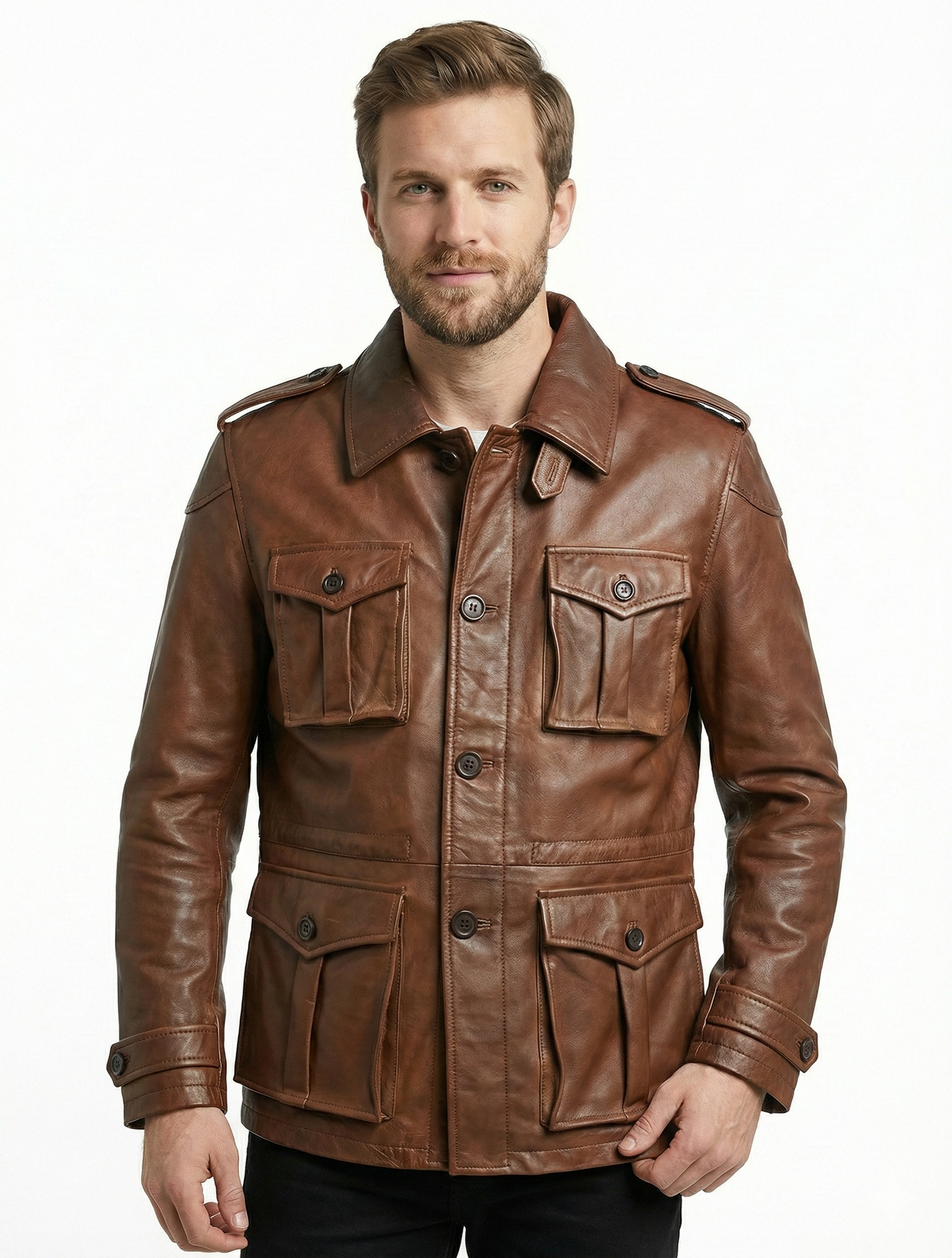 M65 Field Brown Leather Jacket Style - 1179 | Majestic Leather — front view | Majestic Leather UK