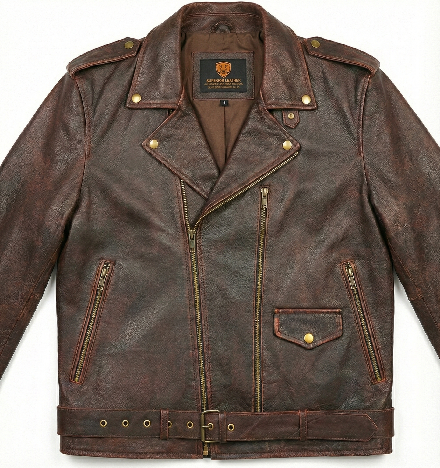 Men's Cafe Racer Distress Brown Biker Leather Jacket Style - 781 — side profile | Majestic Leather UK