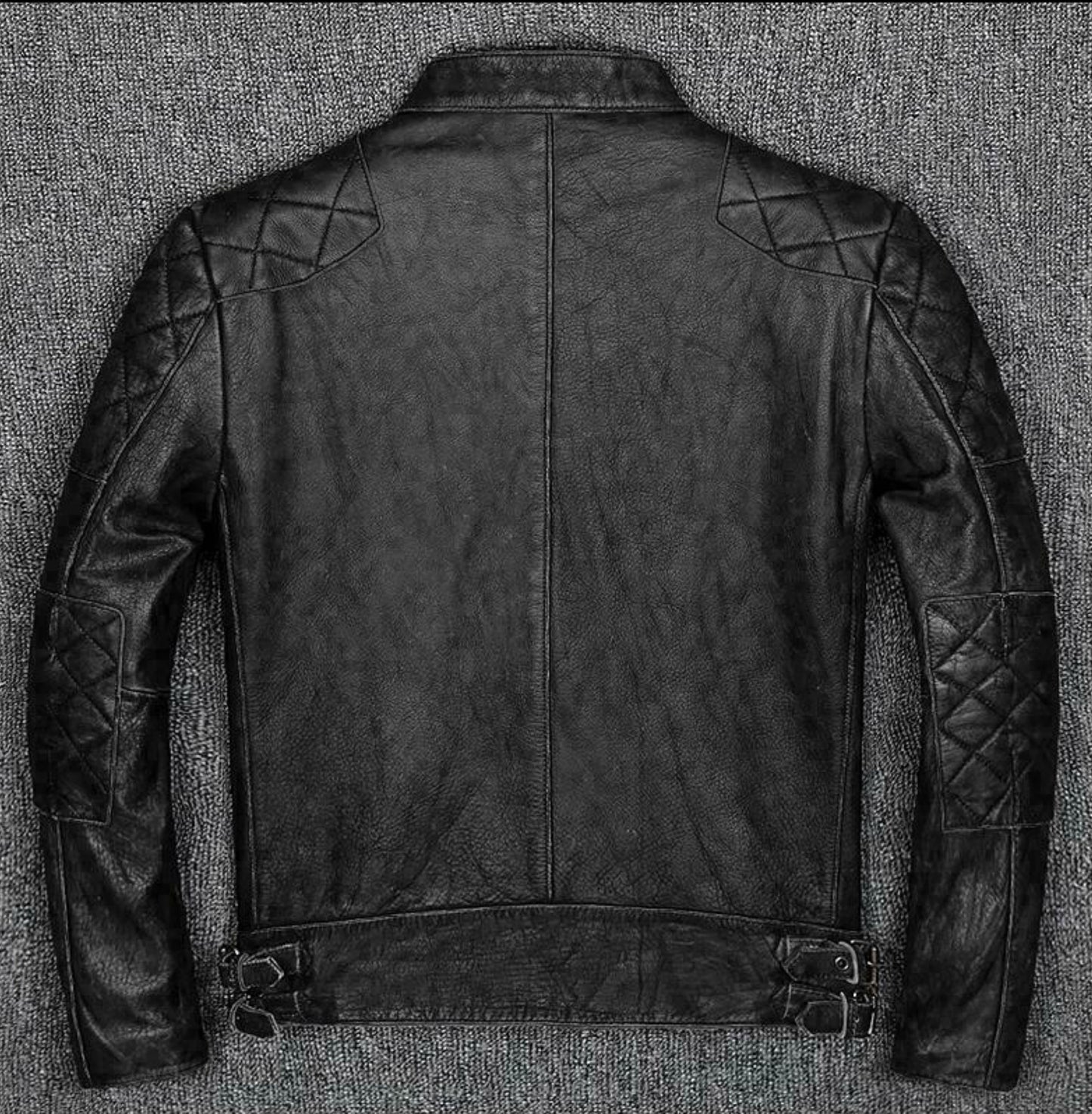 Men's Biker Vintage Cafe Racer Distressed Black Leather Jacket | Majestic Leather — collar detail | Majestic Leather UK