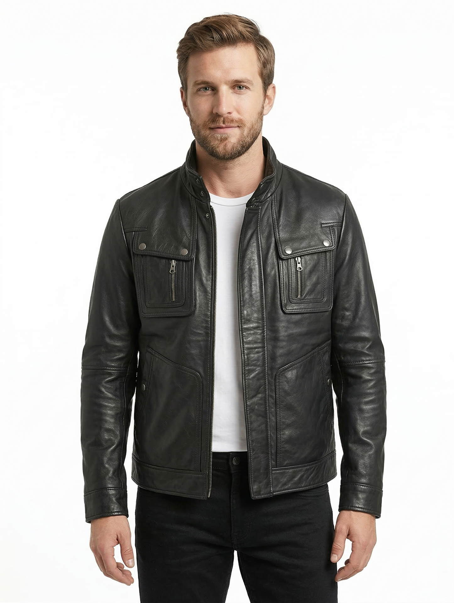 Biker Hooded Lambskin Leather Jacket Style - 132 | Majestic Leather — collar detail | Majestic Leather UK