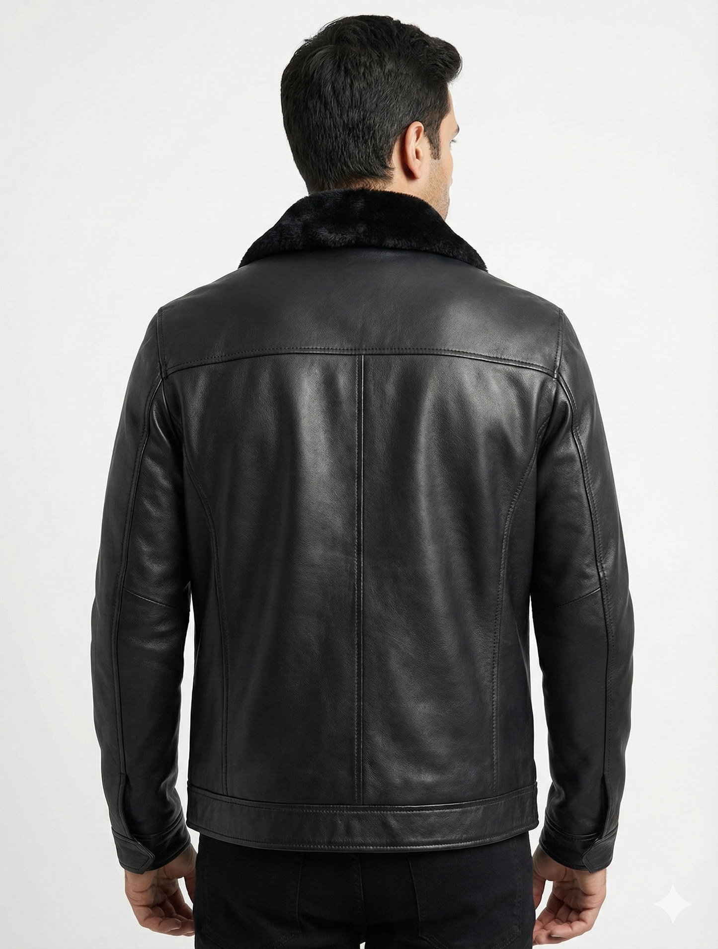 Classic Men’s Real Leather Jacket – Removable Black Fur Collar Zip Coat — side profile | Majestic Leather UK