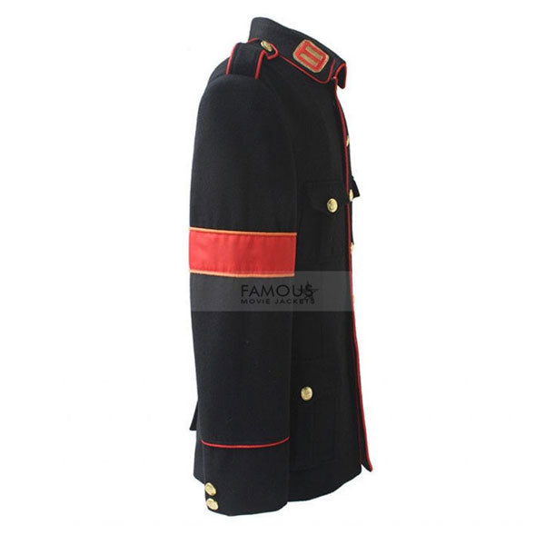 Michael Jackson Black Military Jacket — side profile | Majestic Leather UK