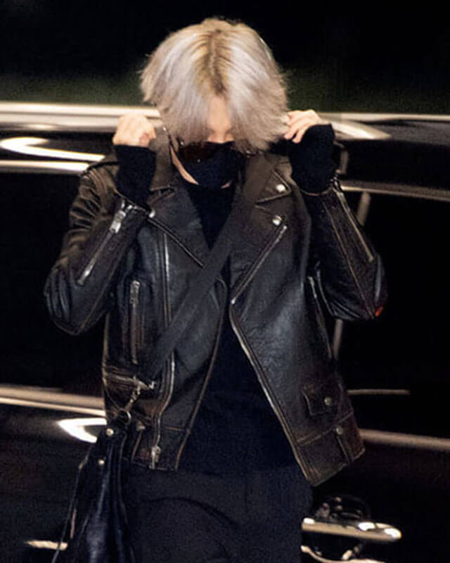 Women Biker - BTS Jimin Black Leather Jacket — collar detail | Majestic Leather UK