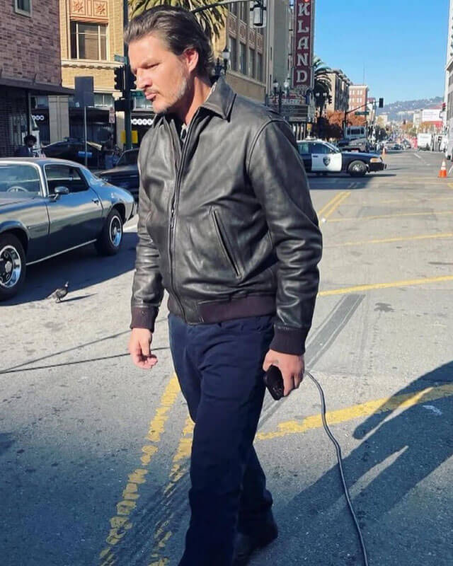 Pedro Pascal Bomber Leather Jacket | Majestic Leather — collar detail | Majestic Leather UK