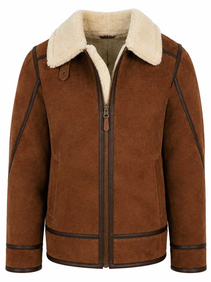 Men's Top Gun B3 Brown Shearling Leather Bomber Jacket — front view | Majestic Leather UK