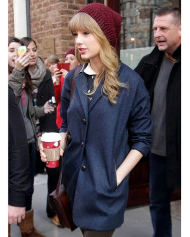 Taylor Swift Blue Wool Blazer — front view | Majestic Leather UK