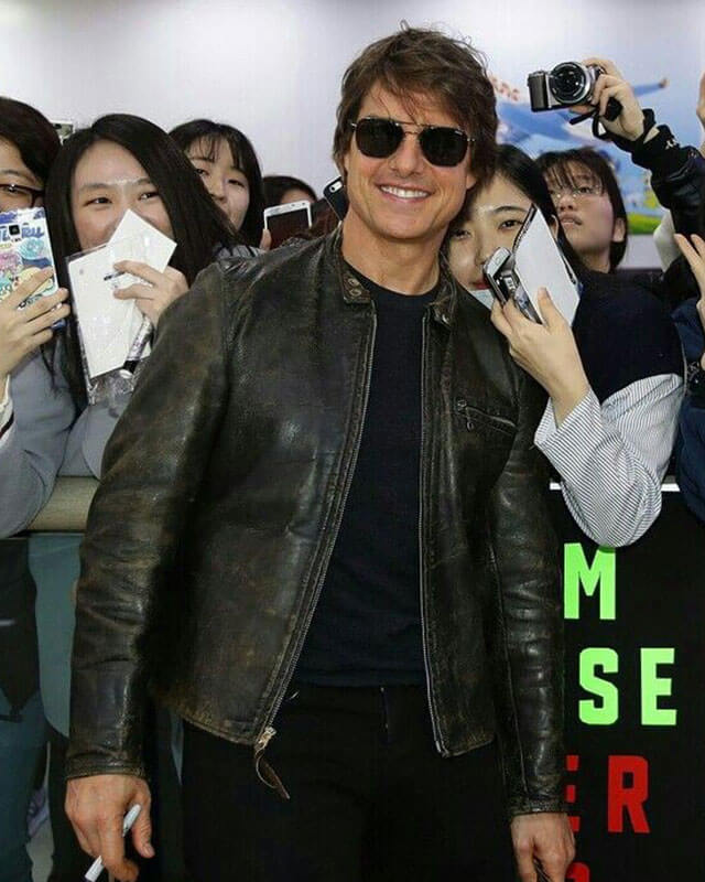 Tom Cruise Biker Leather Jacket — front view | Majestic Leather UK
