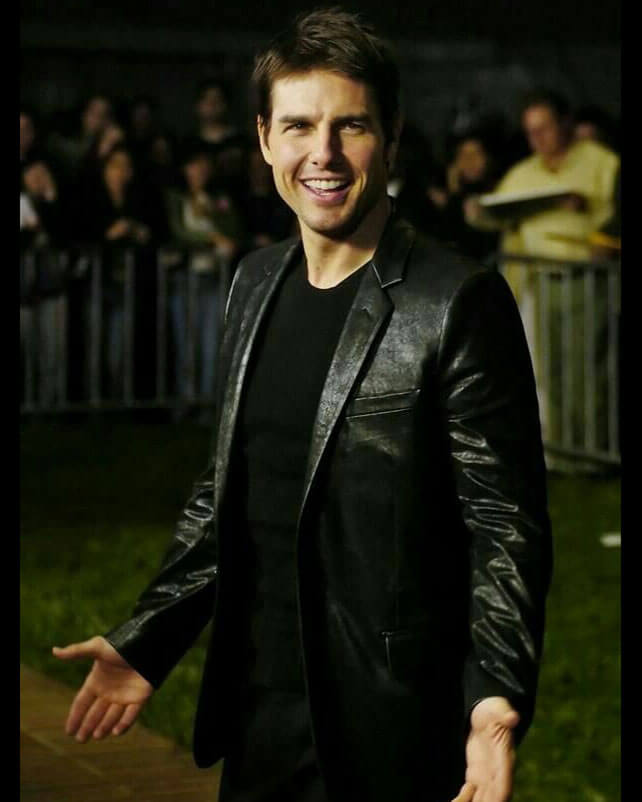 Tom Cruise Men's Black Blazer Genuine Leather — front view | Majestic Leather UK
