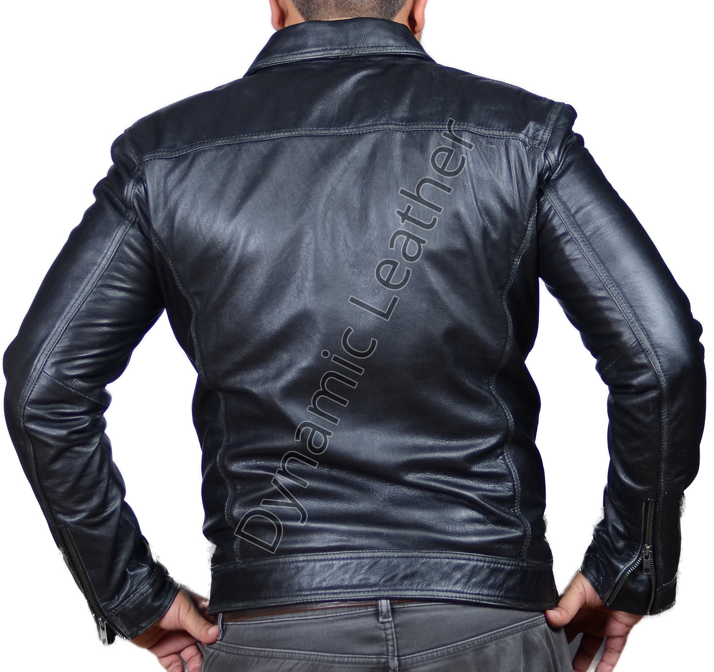 Men's New Black Genuine Lambskin Leather Trucker Jacket – Classic Casual Zip-Up Leather Coat Majestic Leather