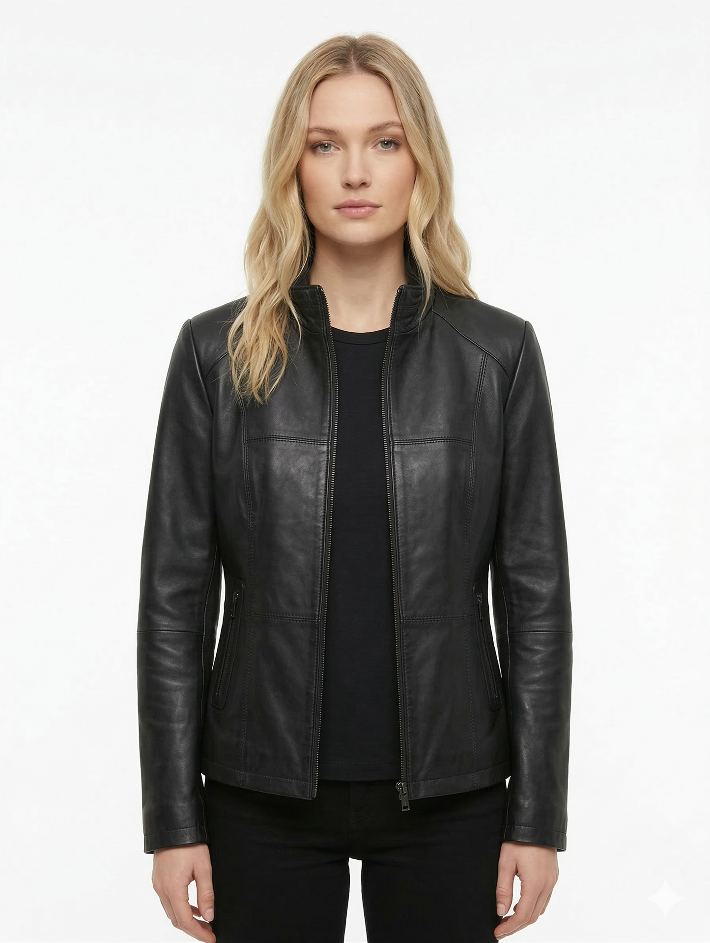 Woman Real Leather Classic Biker Jacket Soft Lambskin Style - 1187 — front view | Majestic Leather UK