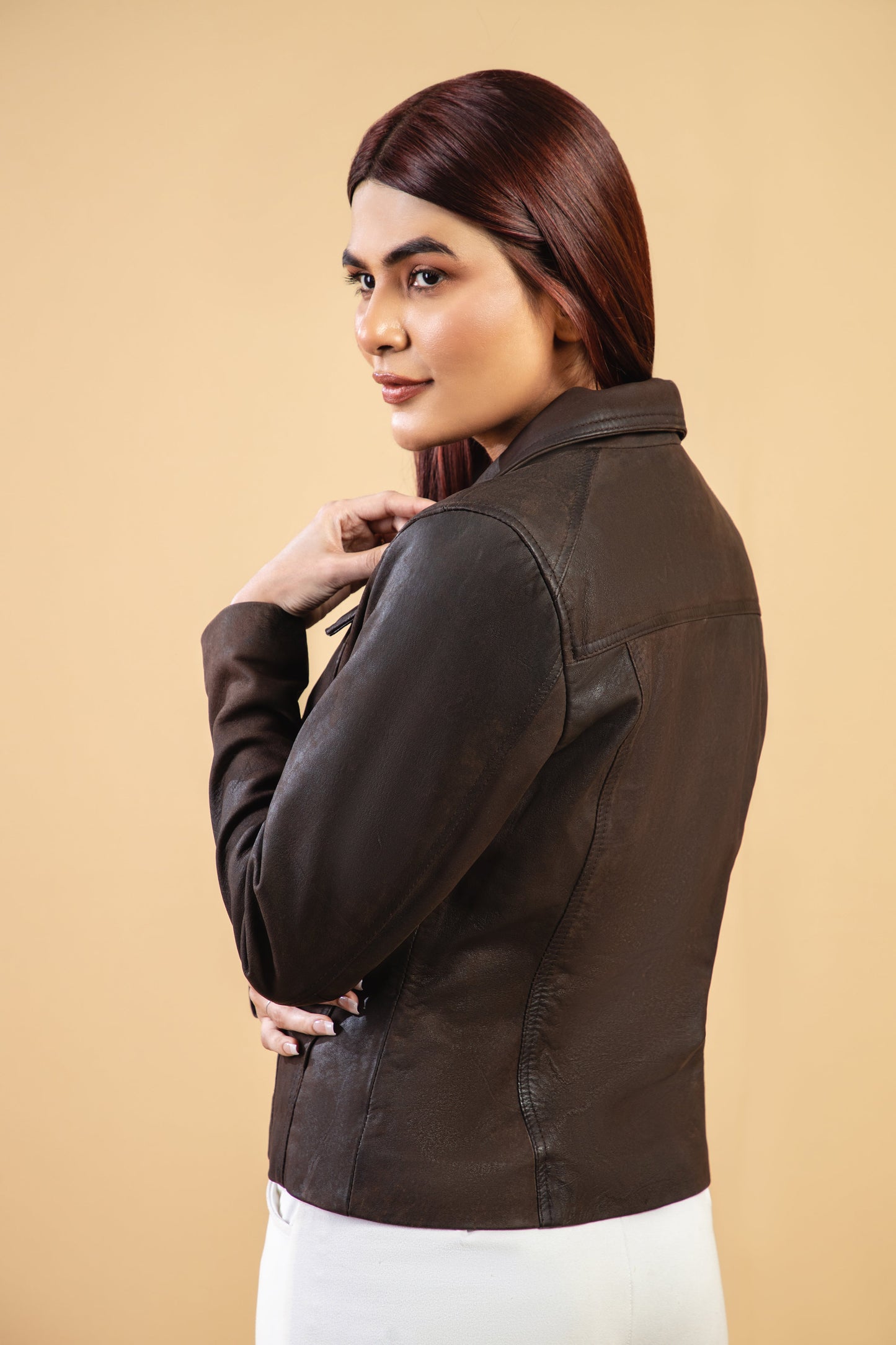 Woman Real Brown Snuff Lambskin Leather Jacket | Majestic Leather — product detail | Majestic Leather UK
