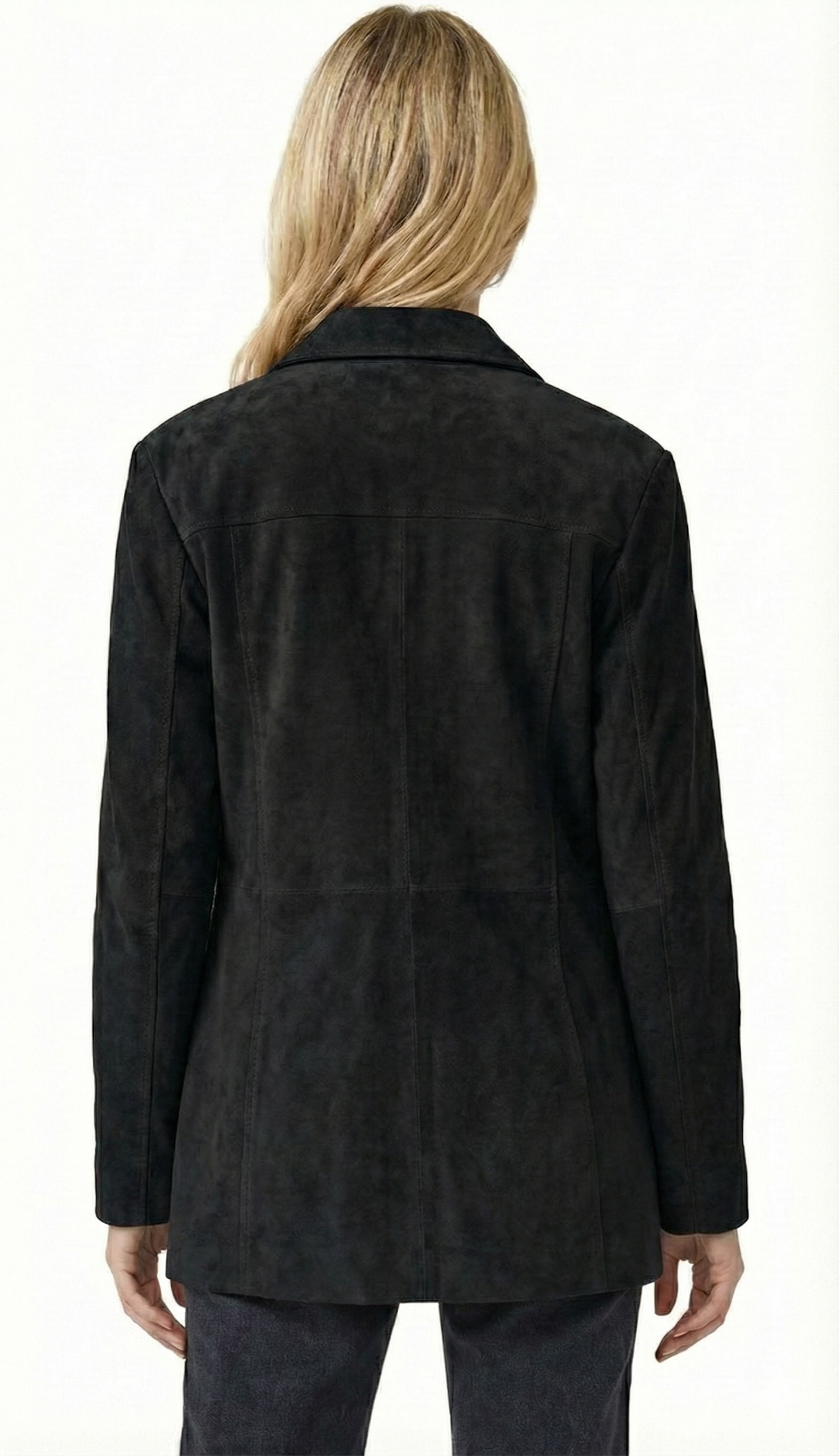 Women Oversize Coat Blazer Suede Leather - Premium luxury with style — collar detail | Majestic Leather UK