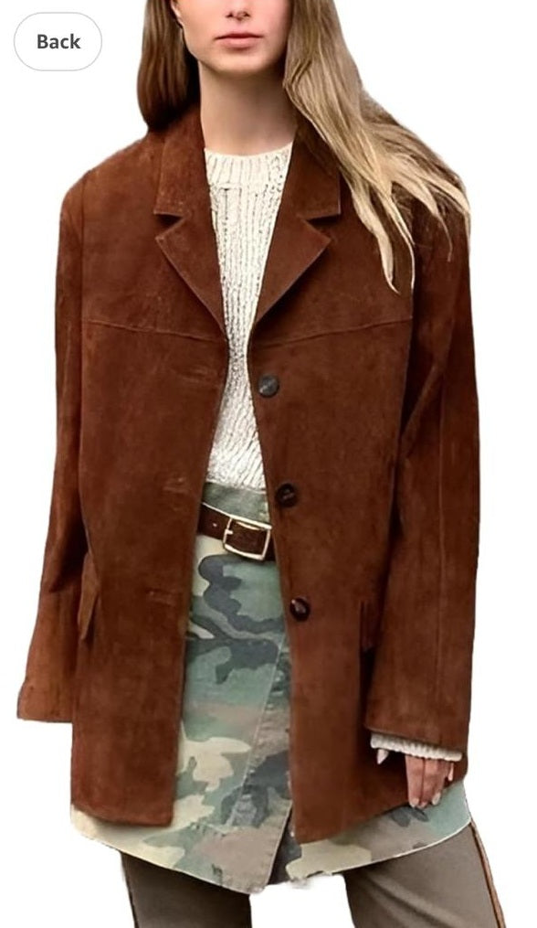 Women's Brown Suede Leather Blazer – Vintage Western Style Genuine Suede Jacket