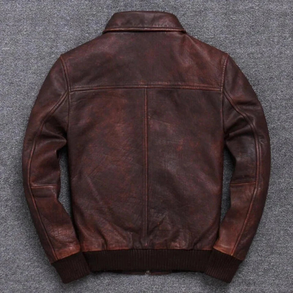 Men's Brown Biker Motorcycle Vintage Cafe Racer Real Leather Bomber Jacket