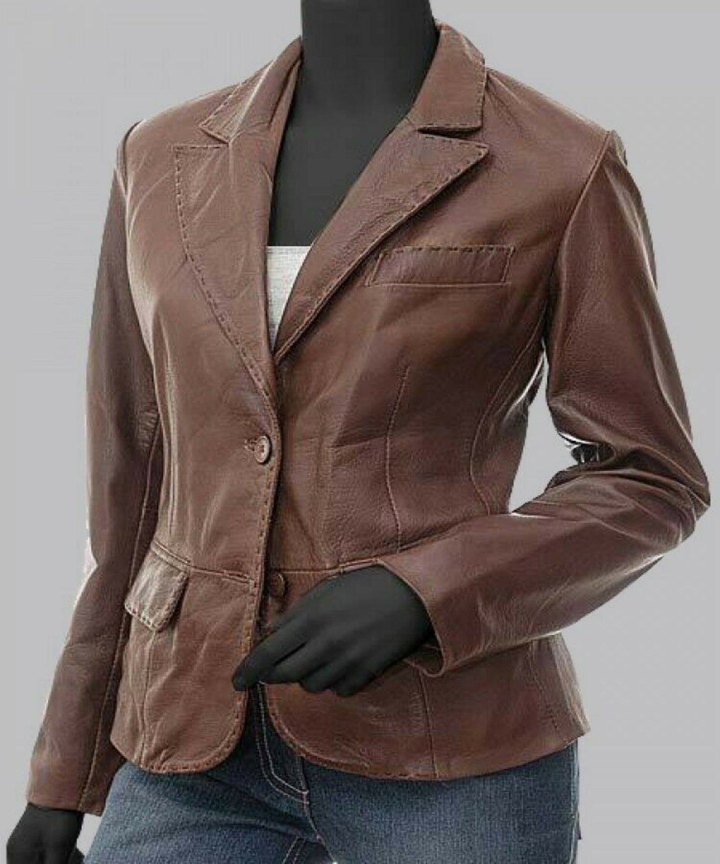 Brown Leather Blazer | Majestic Leather — side profile | Majestic Leather UK