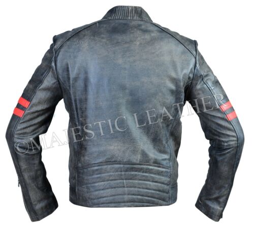 Mens Cafe Racer Distressed Black Vintage Motorcycle Biker Retro Leather Jacket