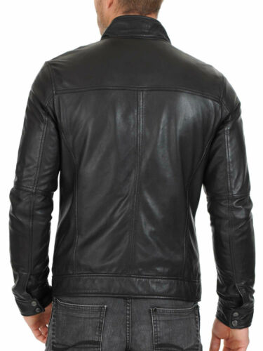 Men Genuine Lambskin Leather Motorcycle Slim fit Jacket Bomber Biker Jacket