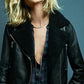 Rosie Huntington Whiteley Black Leather Shearling Jacket For Women