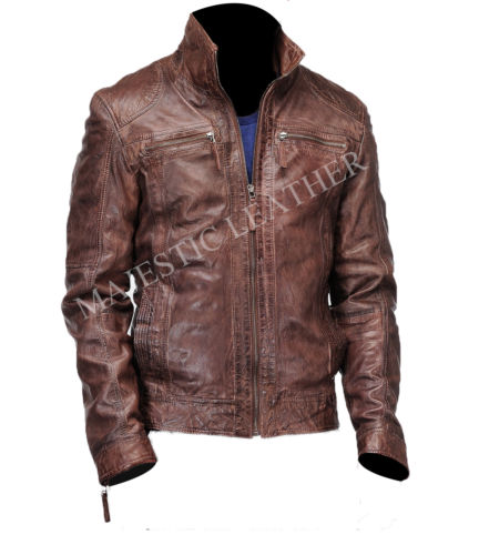 Men's Cafe Racer Biker Vintage Antique Brown Real Leather Jacket