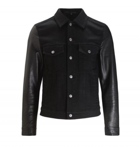 D- Beckham Fashionable Casual Wear Denim With Leather Sleeves Jacket