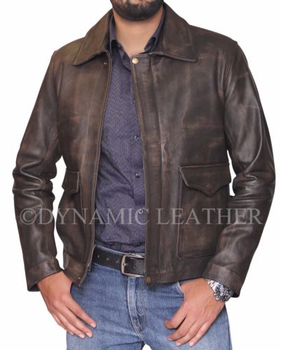 INDIANA JONES Délavé Marron véritable cuir vachette peau Veste