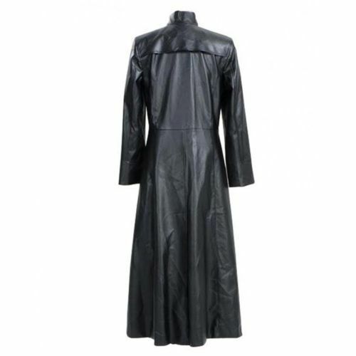 Neo Matrix Trenchcoat Keanu Reeves Schwarzer Leder Trenchcoat Gothic Jacke