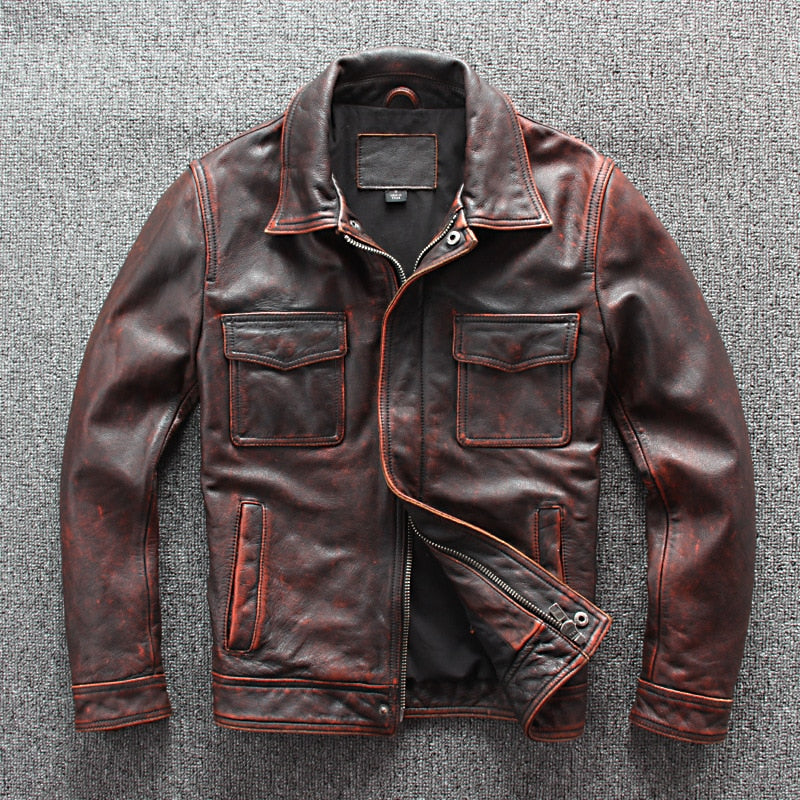 New Men’s Motorcycle Biker Vintage Cafe Racer Distressed Brown Real Leather Jacket