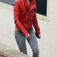 Red Women's Moto Lambskin Real Leather Jacket Motorcycle Slim fit Biker Jacket