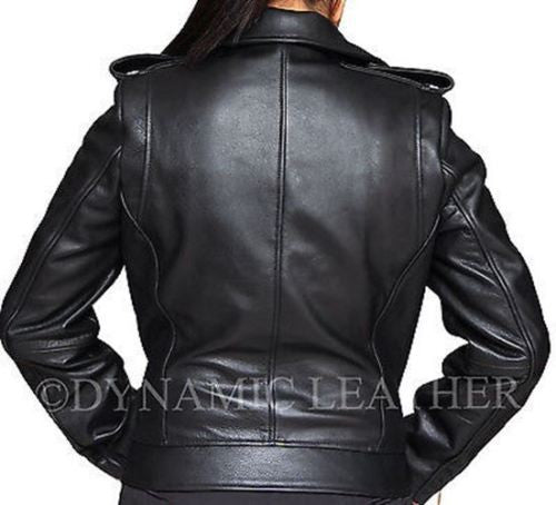 Womens, Black, Biker, Motorcycle, Slimfit, Leather Jacket-BNWT