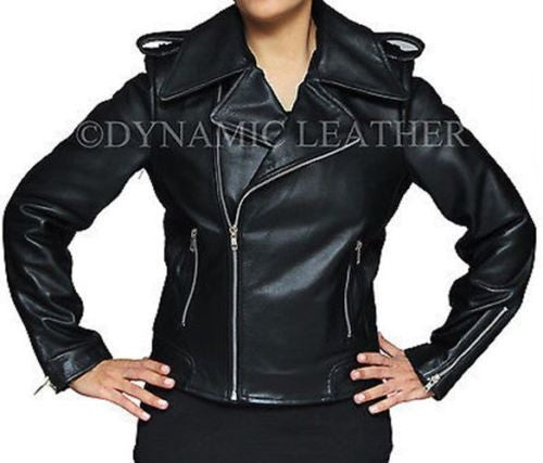 Womens, Black, Biker, Motorcycle, Slimfit, Leather Jacket-BNWT